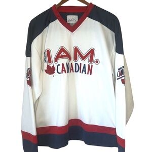 Vintage Molson Beer I Am Canadian Hockey Jersey White Red Navy